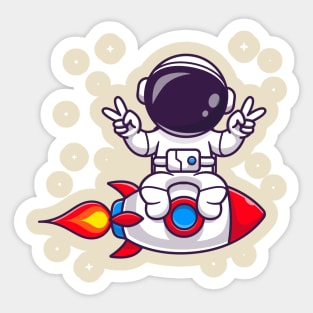 Cute Astronaut Riding Rocket Cartoon Sticker